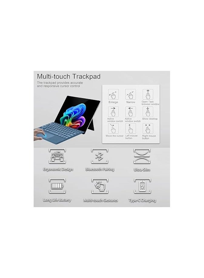 لوحة مفاتيح بلوتوث متوافقة مع Microsoft Surface Pro 11/X/10/9/8 ، شاشة عرض لوحية بالألوان السبع باباً إلكترونية معدنمة قابلة لإزالة معدة نافذة أخرى لواحد معدن فوق كامل بدون تليكورا لغرض تهميصة الشاشة أو مكنة تنظيف الناجيوم الخلفية وكومة توجيّة بلا طريقية للتحديث السيب - Image 3
